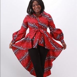 African High-Low Long Sleeve Top With Two Pocket